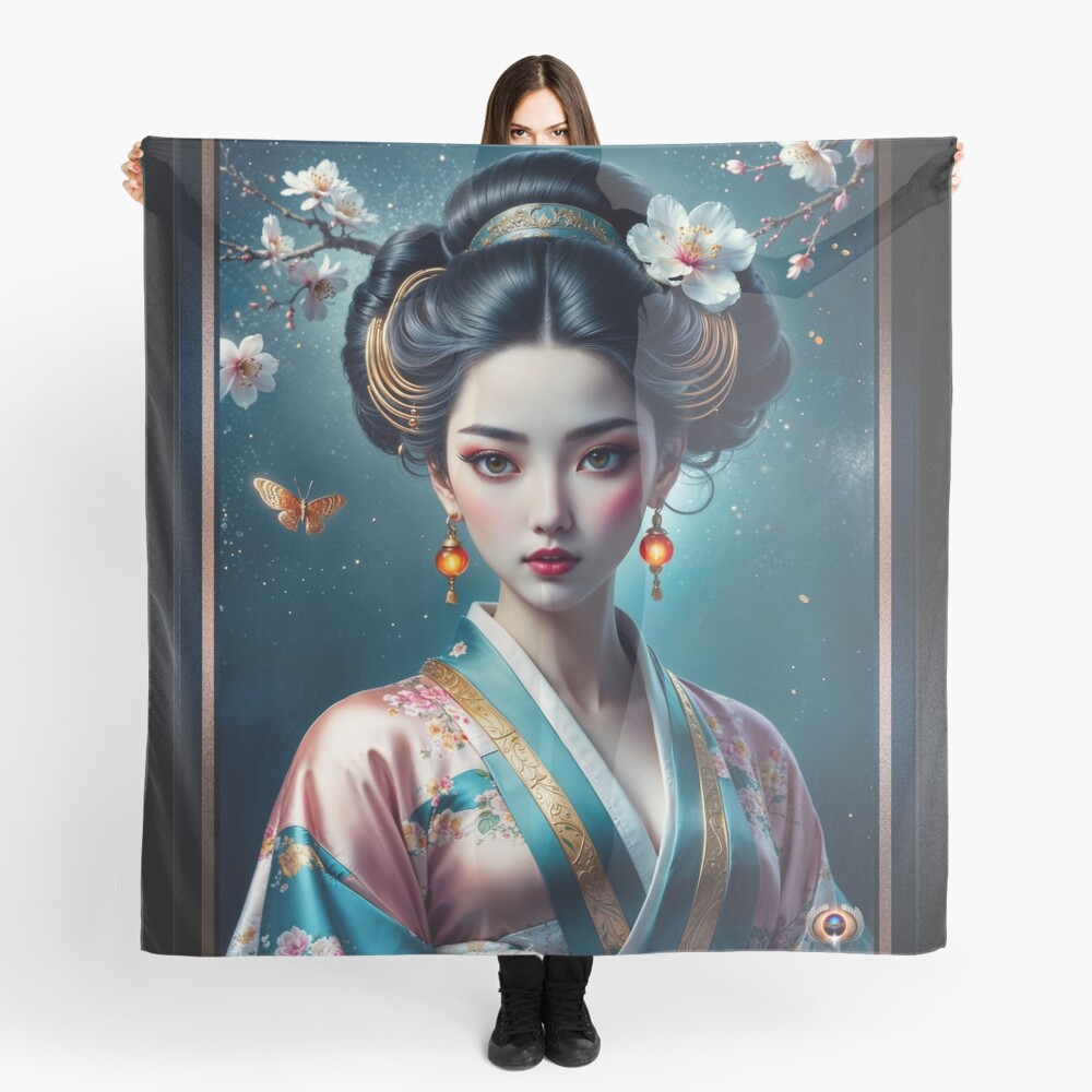 The Essence of Elegance, Timeless Portrait of Aiko Nishikawa AI Concept Art by Xzendor7 | A Cherry Blossoms Beauty 4 The Essence of Elegance, Timeless Portrait of Aiko Nishikawa Mesmerizing AI Concept Art by Xzendor7 Decorative Art Print Ladies Scarf