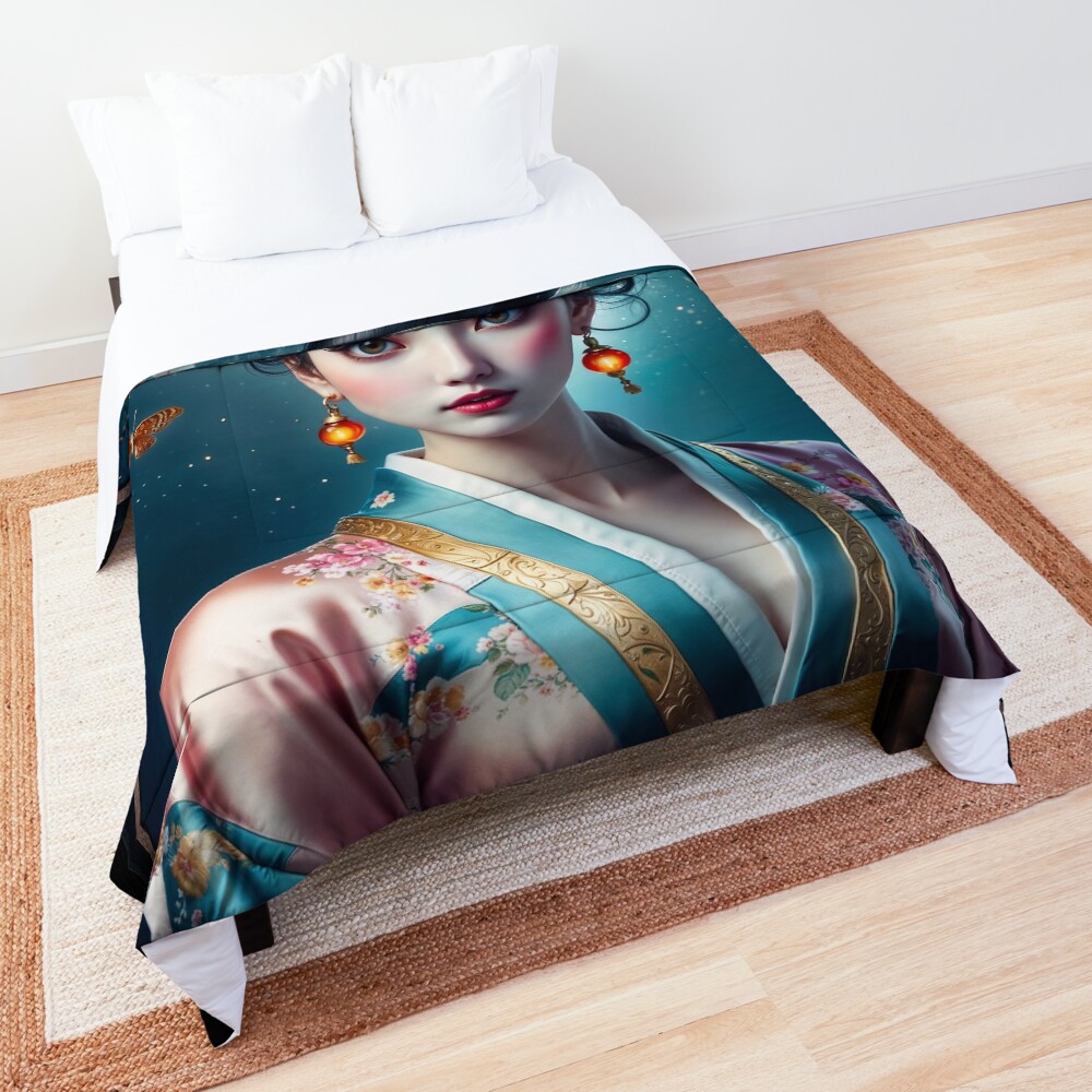 The Essence of Elegance, Timeless Portrait of Aiko Nishikawa AI Concept Art by Xzendor7 | A Cherry Blossoms Beauty 3 The Essence of Elegance, Timeless Portrait of Aiko Nishikawa Mesmerizing AI Concept Art by Xzendor7 Decorative Art Print Comforter