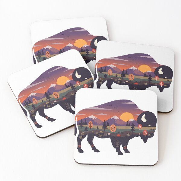 Item preview, Folk Art Bison – Sunset Mountain Landscape & Nature Silhouette by heidiannemorris designed and sold by FOLK ART FUSION.