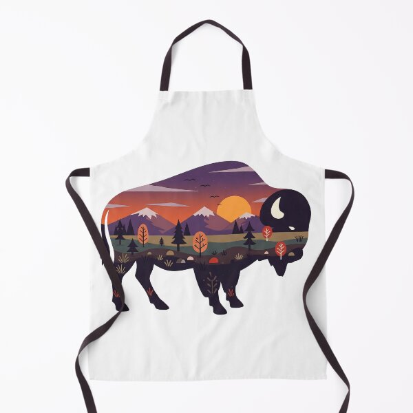 Item preview, Folk Art Bison – Sunset Mountain Landscape & Nature Silhouette by heidiannemorris designed and sold by FOLK ART FUSION by heidiannemorris.