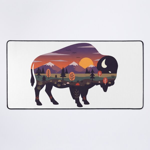 Item preview, Folk Art Bison – Sunset Mountain Landscape & Nature Silhouette by heidiannemorris designed and sold by FOLK ART FUSION.