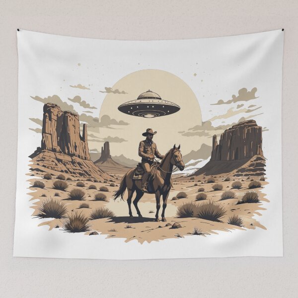 Item preview, Cowboy and UFO in a Surreal Desert Encounter designed and sold by latelierdechris.