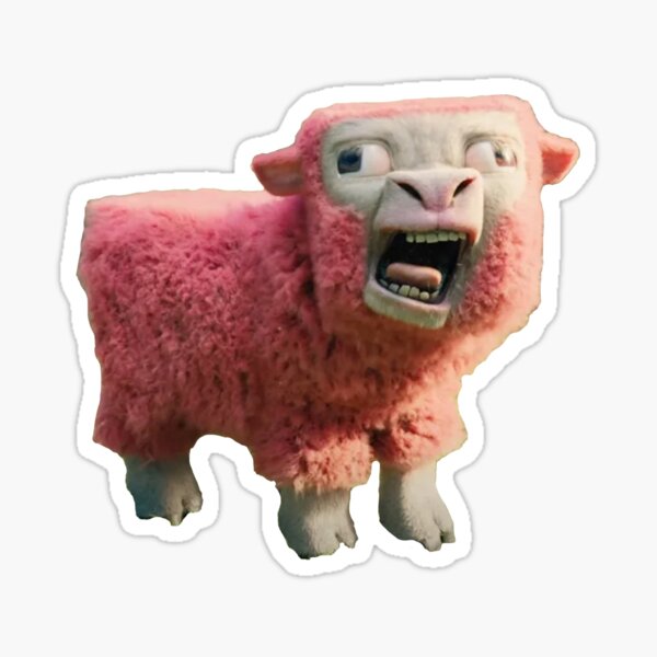 Vista previa del artículo con la obra «Pegatina de meme de la oveja rosa de la película Minecraft», diseñado y vendido por periodprincess.
