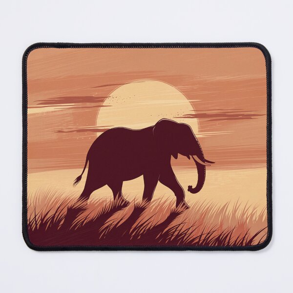 Item preview, Serene Elephant Silhouette Against Sunset on Grassy Plain designed and sold by AnimalAirtistry.