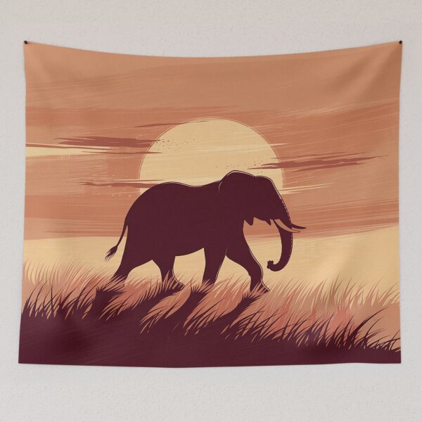 Item preview,   Serene Elephant Silhouette Against Sunset on Grassy Plain designed and sold by AnimalAirtistry.