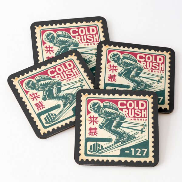 Item preview, Cold Rush Skiing Retro Postage Stamp Japanese Vintage Winter Sports Design designed and sold by No1RetroStamps.