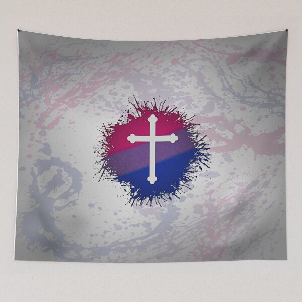 Item preview, Paint Splatter Bisexual Pride Christian Cross Symbol designed and sold by LiveLoudGraphic.