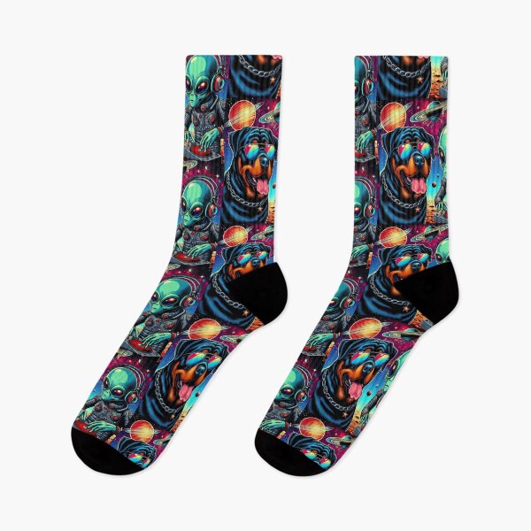 Item preview, cute rottweiler dog and alien music listening designed and sold by Dogandesighn.