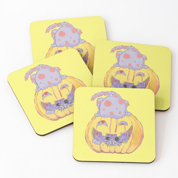 Item preview, Fluffy purple cat playing with pumpkin painting designed and sold by CrittersByLola.