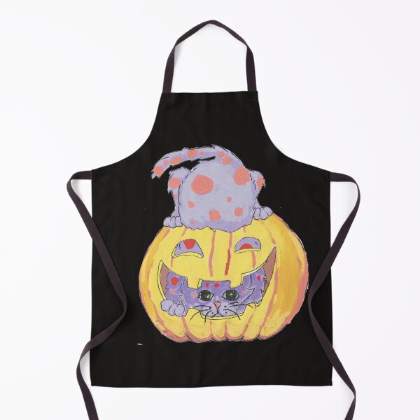 Item preview, Fluffy purple cat playing with pumpkin painting designed and sold by CrittersByLola.
