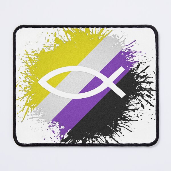 Item preview, Paint Splatter Non-Binary Pride Flag Fish Symbol designed and sold by LiveLoudGraphic.
