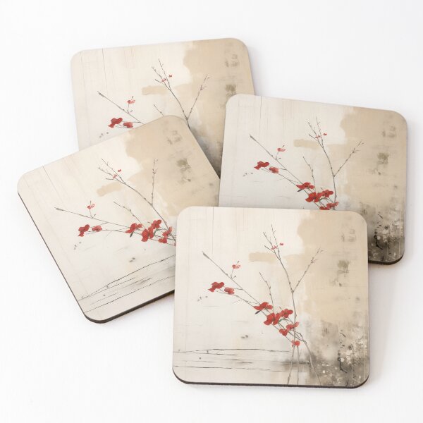 Item preview, Japandi rustic minimalist red blossom designed and sold by filigreedigital.