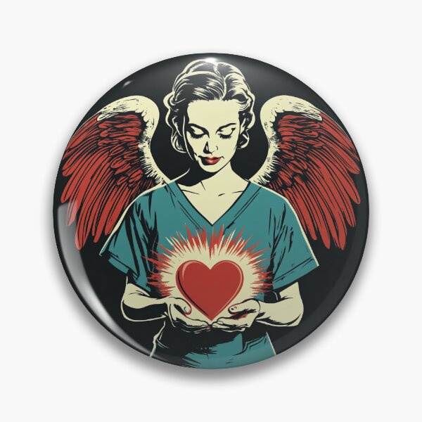 Item preview, Inspirational National Nurses Day T-Shirt Design Featuring a Nurse with Angel Wings Holding a Glowing Red Heart designed and sold by ArtPetrenko90.
