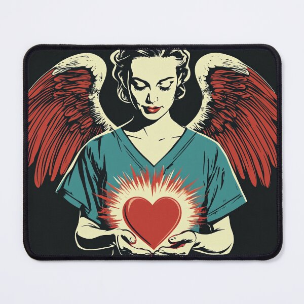 Item preview, Inspirational National Nurses Day T-Shirt Design Featuring a Nurse with Angel Wings Holding a Glowing Red Heart designed and sold by ArtPetrenko90.