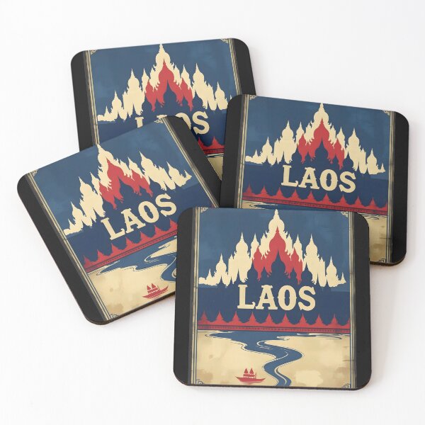 Item preview, Laos Minimalist Retro Poster | Vintage Travel Art Print of Temples & Mountains designed and sold by MillennialVibe.