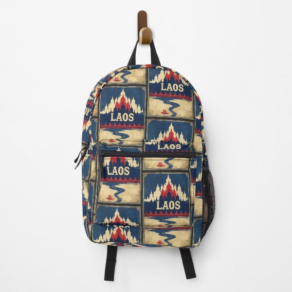 Item preview, Laos Minimalist Retro Poster | Vintage Travel Art Print of Temples & Mountains designed and sold by MillennialVibe.