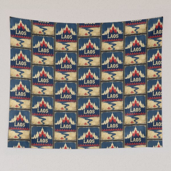 Item preview, Laos Minimalist Retro Poster | Vintage Travel Art Print of Temples & Mountains designed and sold by MillennialVibe.