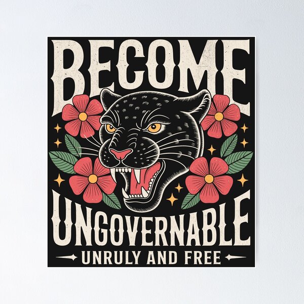 Item preview, Become Ungovernable - Retro Floral Black Cat designed and sold by beansterp.