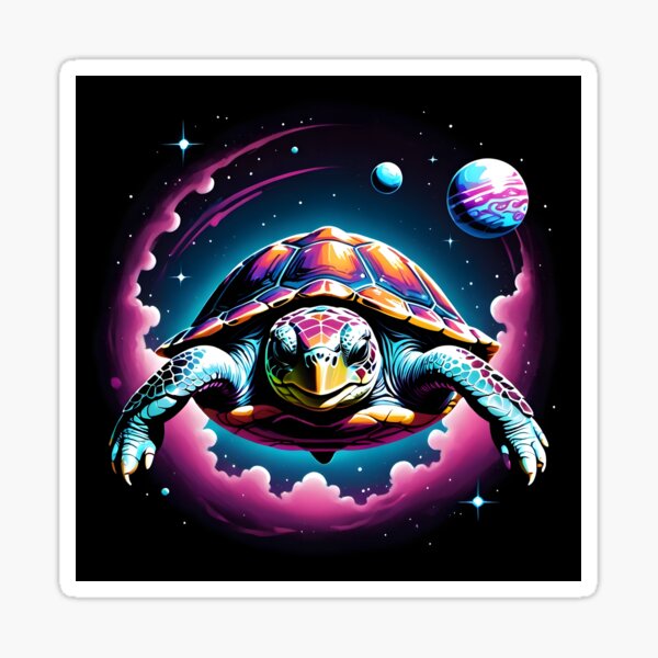 Item preview, Galactic Turtle Voyage – Neon Space Tortoise Art Print designed and sold by The Wise Possum Co.