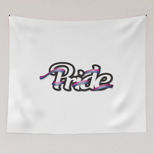 Item preview, Bisexual pride flag colored ribbon wrapped around the letters of the word PRIDE designed and sold by LiveLoudGraphic.