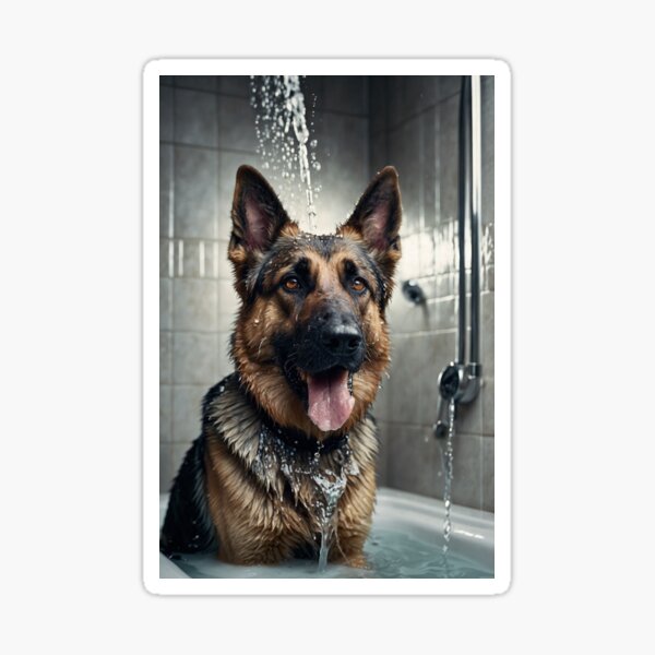 Item preview, Happy German Shepherd in Shower – Dog Bath Art designed and sold by vk09.
