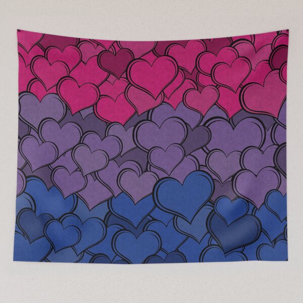Item preview, Overlapping Hearts in Bisexual Pride Flag Colors designed and sold by LiveLoudGraphic.
