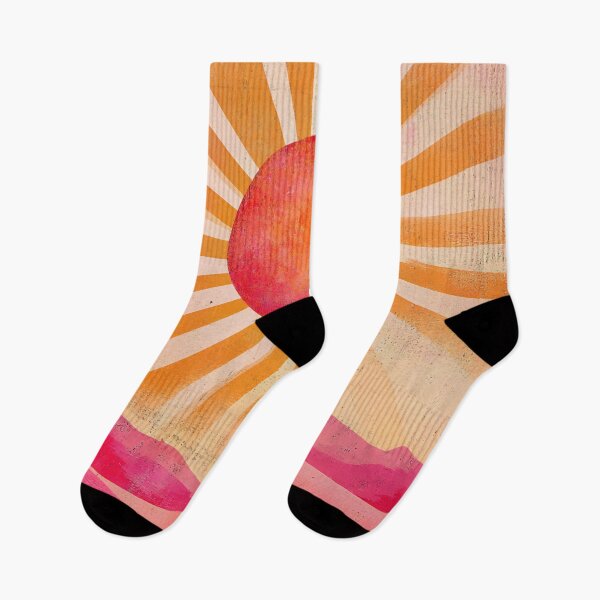 Item preview, Vibrant sunset over rolling hills, showcasing bright orange sun and pink landscape in a retro art style designed and sold by anytka.