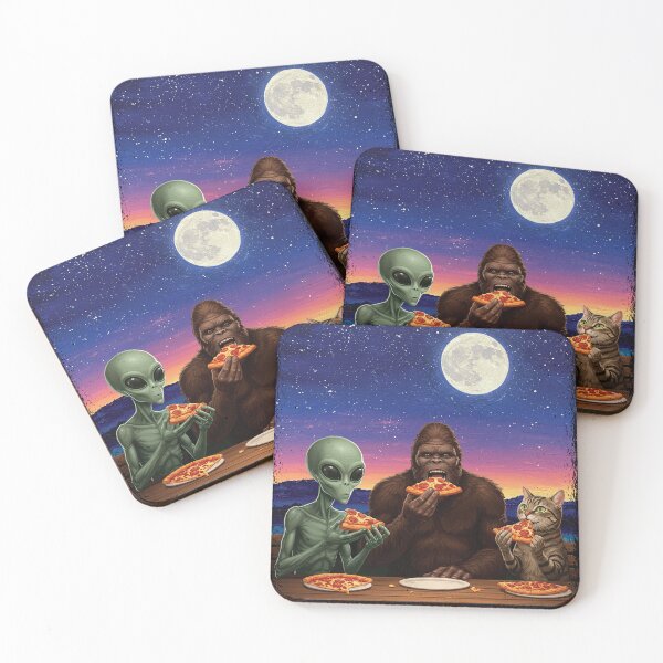 Item preview, Alien Bigfoot Cat Eating Pizza Selfie BFF Photo Funny designed and sold by d247.