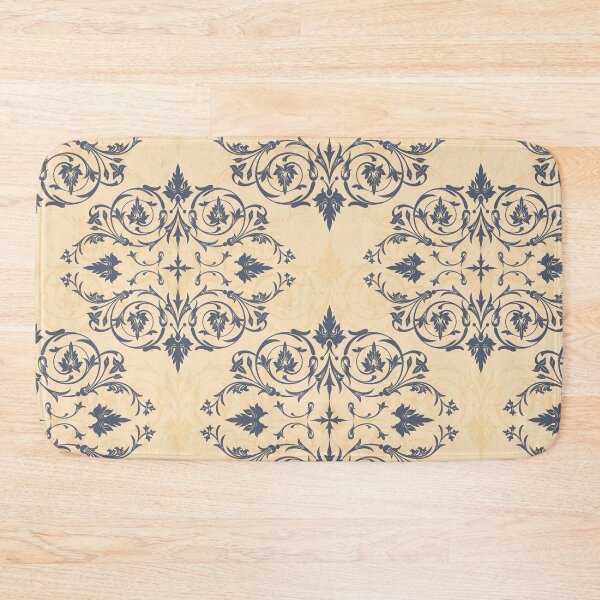 Item preview, Dark Blue Scroll Motif on Soft Yellow Texture designed and sold by Nouveaupattern.