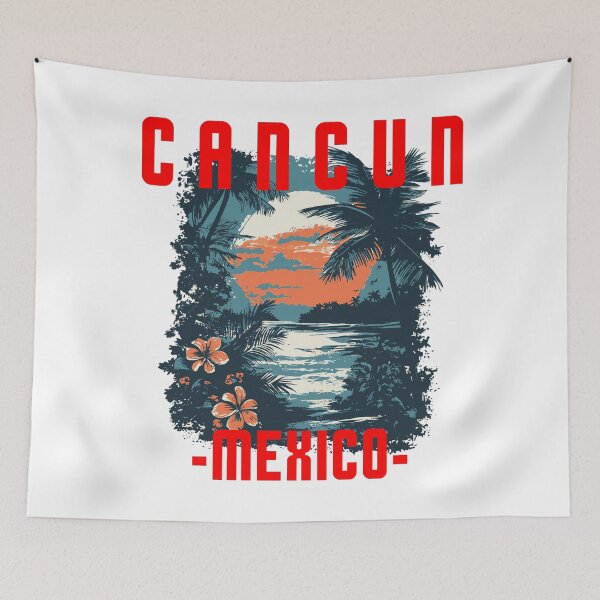 Aperçu de l'œuvre Cancun - Mexique (avec lettrage rouge) créée et vendue par VelvetRoom.