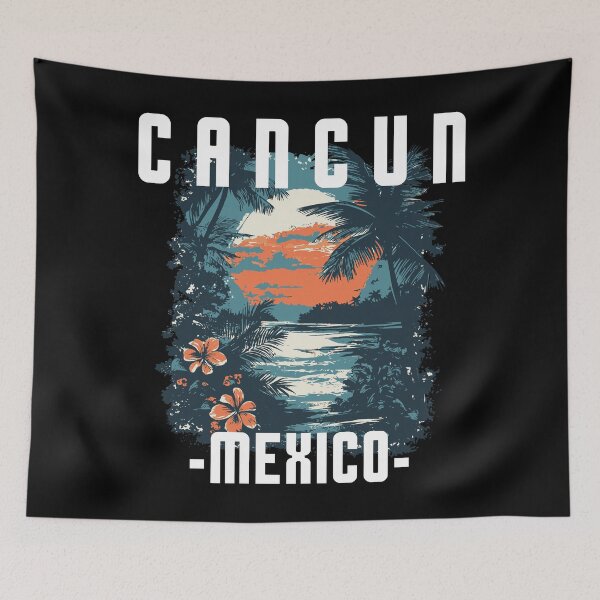Aperçu de l'œuvre Cancun - Mexique (avec lettrage blanc) créée et vendue par VelvetRoom.
