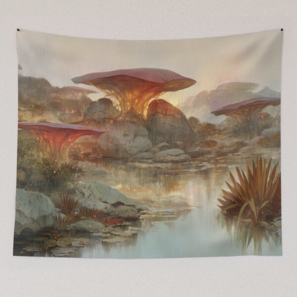 Item preview, Mycelial Dawn: The Whispering Glow of Fungal Shores designed and sold by bloorose.