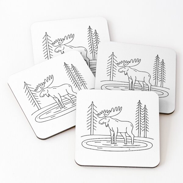 Item preview, A moose standing in a shallow river, surrounded by tall trees designed and sold by rasagamastore.