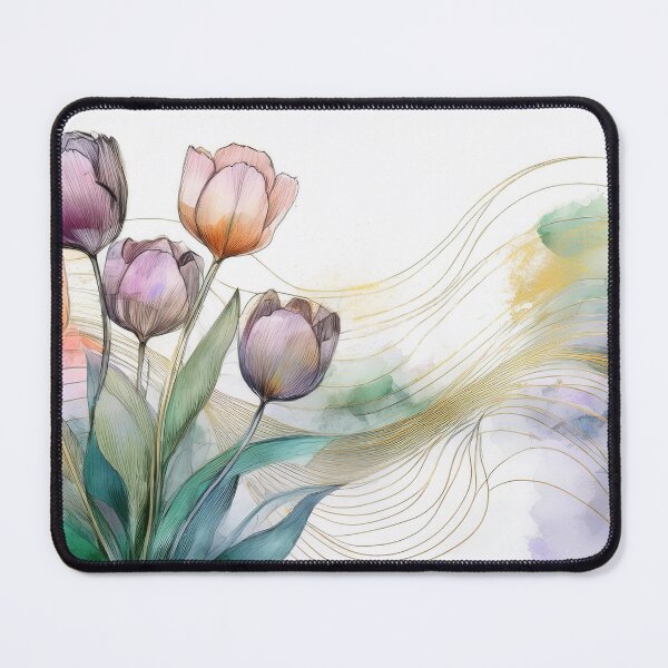 Item preview, Colorful tulips watercolor spring abstract floral, flowers, botanicals, minimalist abstract watercolor, gold highlights, spring decor  designed and sold by navitalidesign.