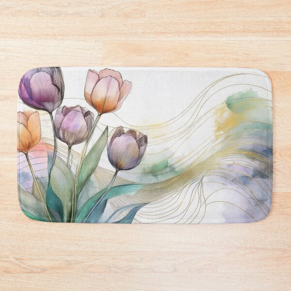Item preview, Colorful tulips watercolor spring abstract floral, flowers, botanicals, minimalist abstract watercolor, gold highlights, spring decor  designed and sold by navitalidesign.