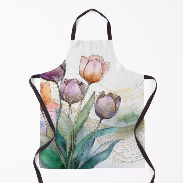 Item preview, Colorful tulips watercolor spring abstract floral, flowers, botanicals, minimalist abstract watercolor, gold highlights, spring decor designed and sold by navitalidesign.