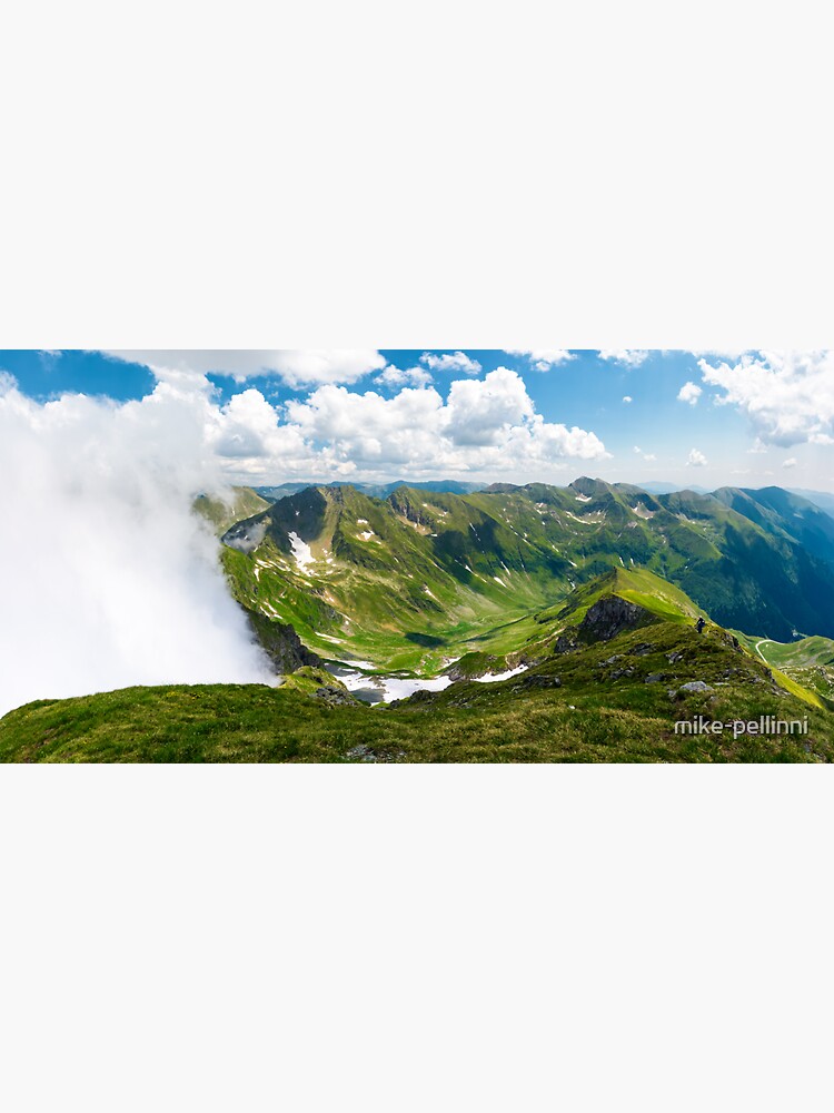 Thumbnail 3 of 3, Sticker, mountainous panorama with rising clouds designed and sold by mike-pellinni.