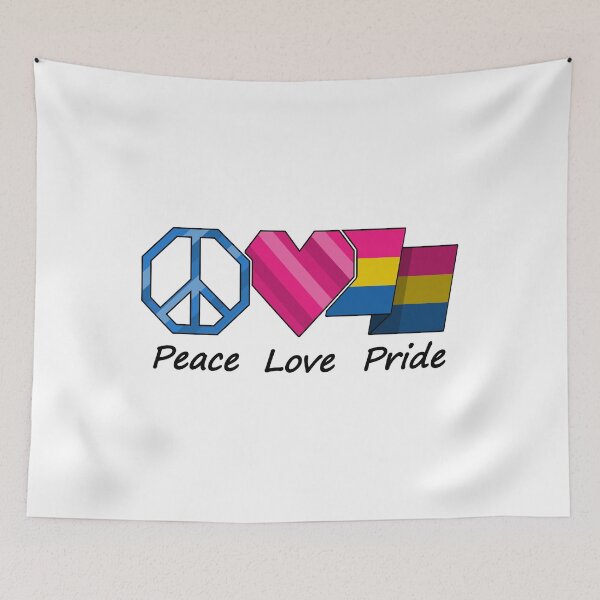 Item preview, Peace, Love, and Pride design in Pansexual pride flag colors designed and sold by LiveLoudGraphic.