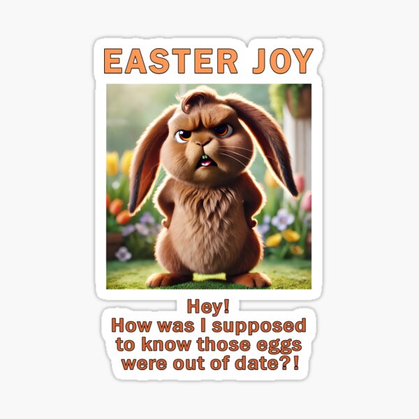 Vista previa del artículo con la obra «Conejo de Pascua enojado en problemas con su jefe», diseñado y vendido por FunscapeHQ.
