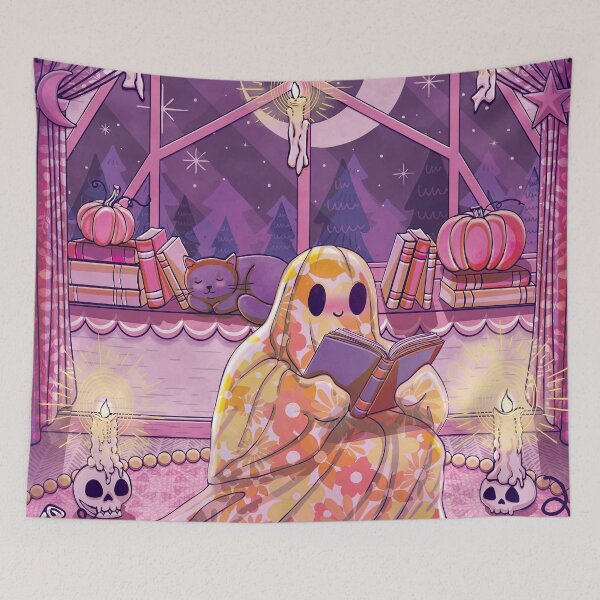 Item preview, Cute Bookish Ghost With Cats designed and sold by StudioFloraLuna.