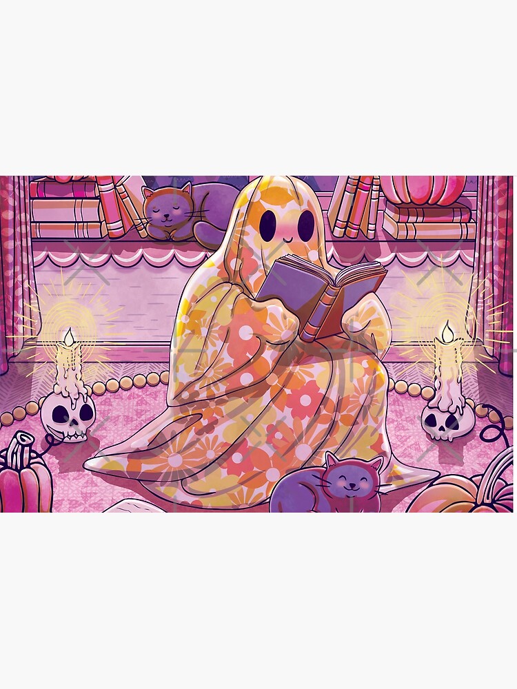 Thumbnail 4 of 4, Zipper Pouch, Cute Bookish Ghost With Cats designed and sold by StudioFloraLuna.