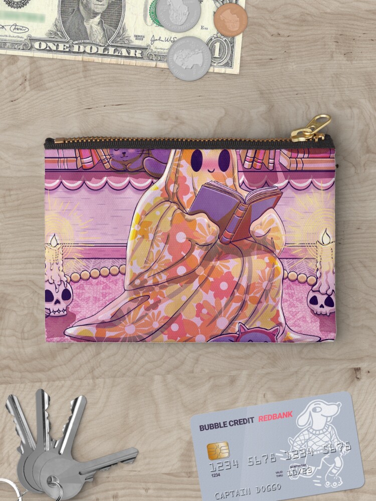 Thumbnail 3 of 4, Zipper Pouch, Cute Bookish Ghost With Cats designed and sold by StudioFloraLuna.