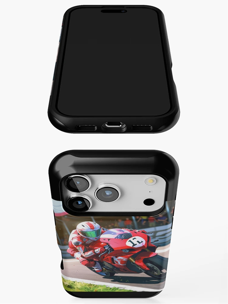 Thumbnail 3 of 4, iPhone Case, Red Fairing Superbike Racetrack Grid Racing Graphic Rider designed and sold by Moto Graphix.