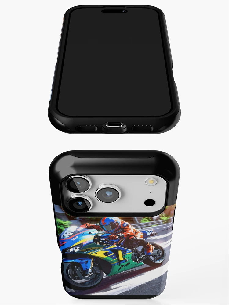 Thumbnail 3 of 4, iPhone Case, Chameleon Color Superbike Racetrack Grid Racing Graphic Rider designed and sold by Moto Graphix.