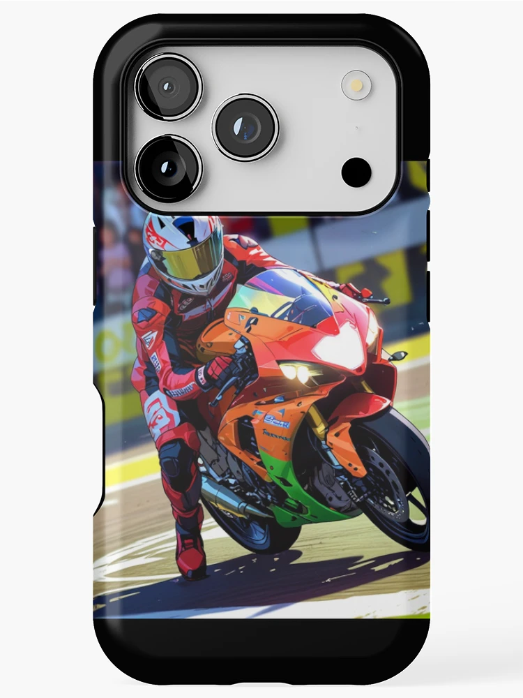 Thumbnail 1 of 4, iPhone Case, Leg Dangle Superbike Racetrack Grid Racing Graphic Rider designed and sold by Moto Graphix.