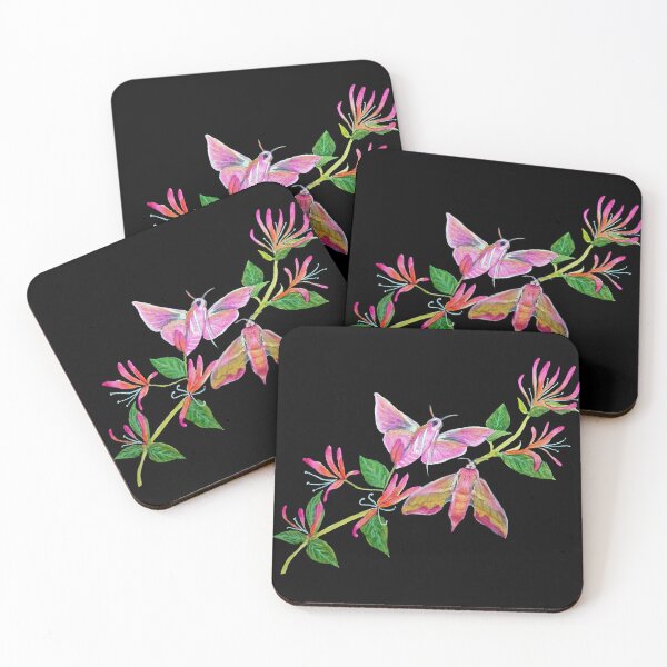 Item preview, Elephant Hawk Moths and honeysuckle botanical art designed and sold by MagentaRose.