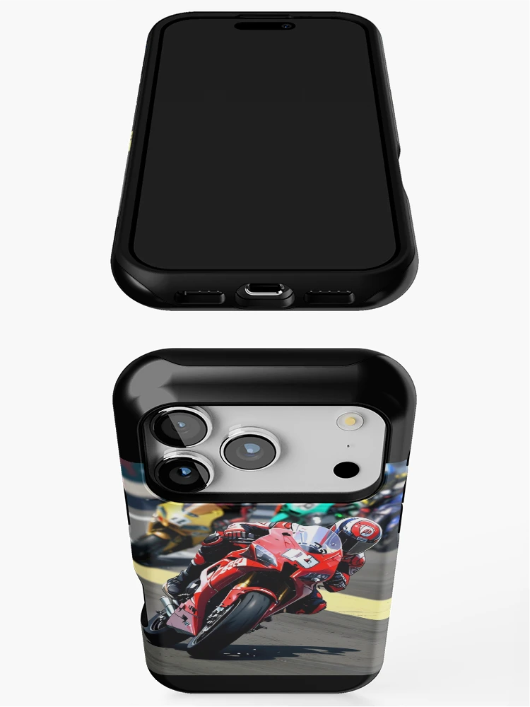 Thumbnail 3 of 4, iPhone Case, Red Superbike Racetrack Grid Racing Graphic Rider Shot designed and sold by Moto Graphix.
