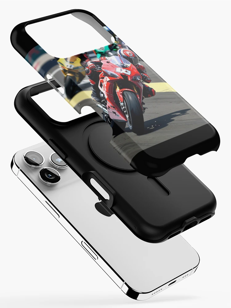 Thumbnail 2 of 4, iPhone Case, Red Superbike Racetrack Grid Racing Graphic Rider Shot designed and sold by Moto Graphix.