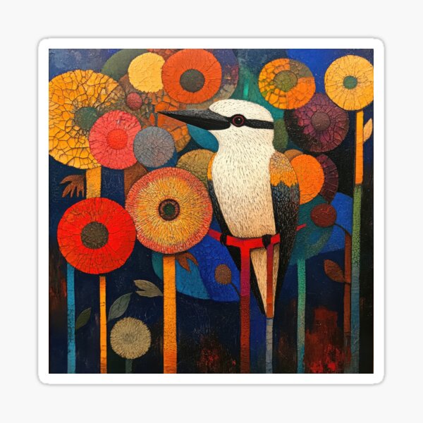 Item preview, Abstract Kookaburra with Bright Flowers designed and sold by dawnleblanc55.