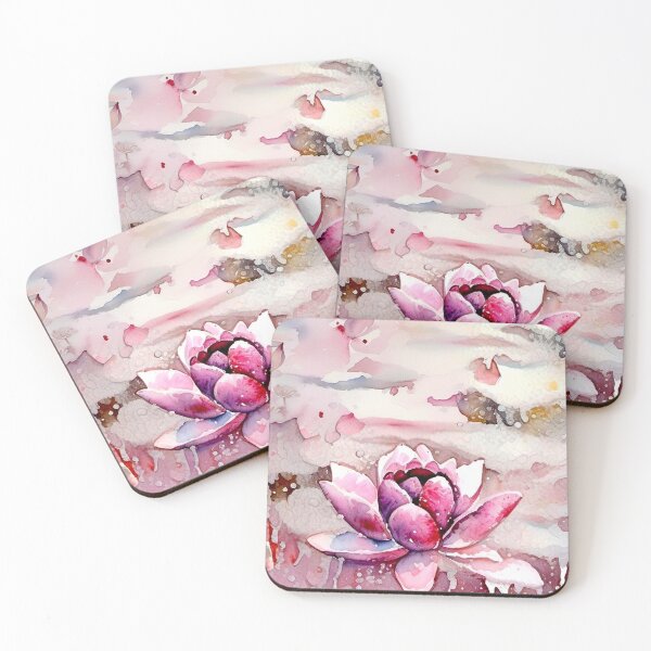 Item preview, red lotus water color painting in a pond designed and sold by subhashlimaye.